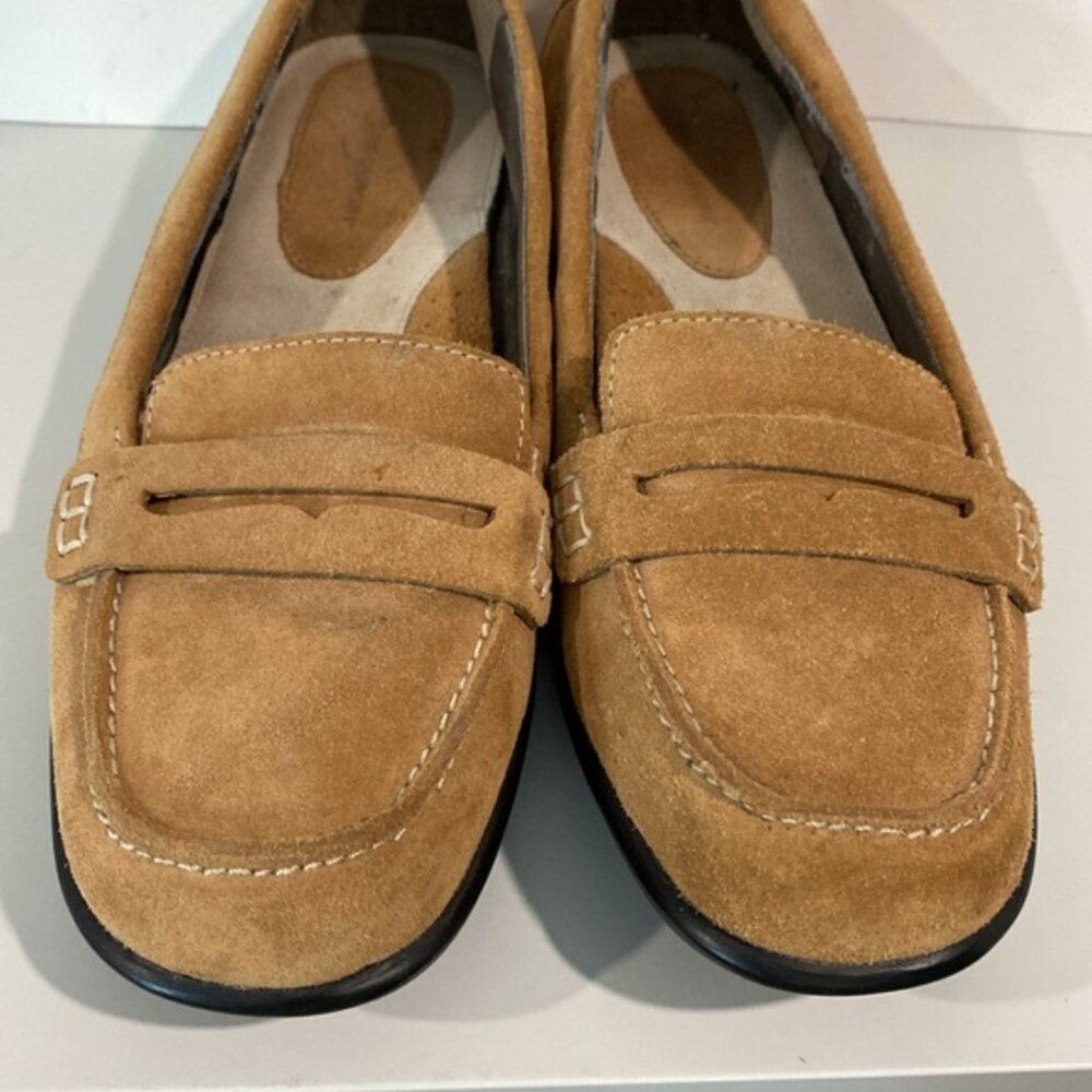 Women’s Tan Suede Penny Loafers - Picture 2 of 14